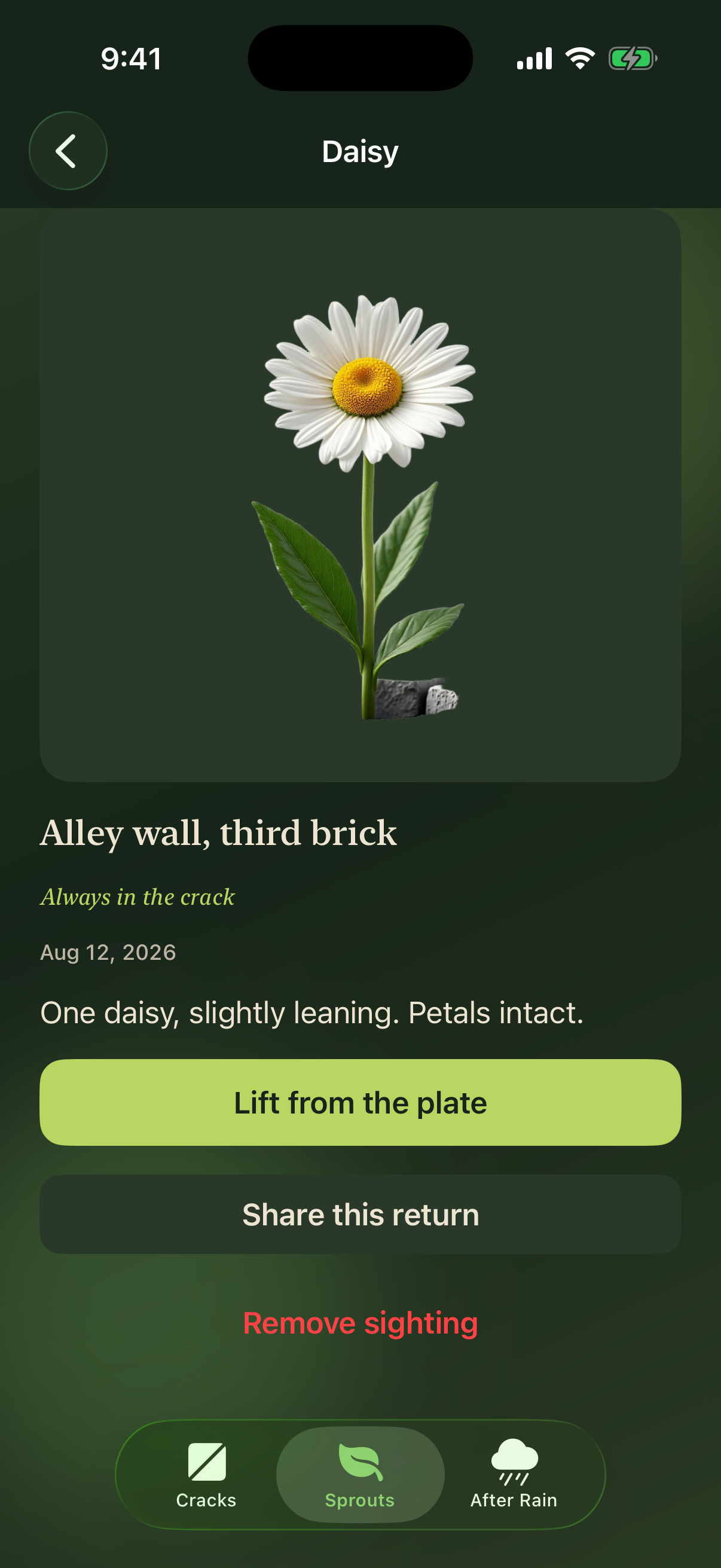 Detail of a logged sighting